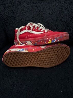 Vans Kids Red Canvas Sneakers with Paint-Splash Midsole